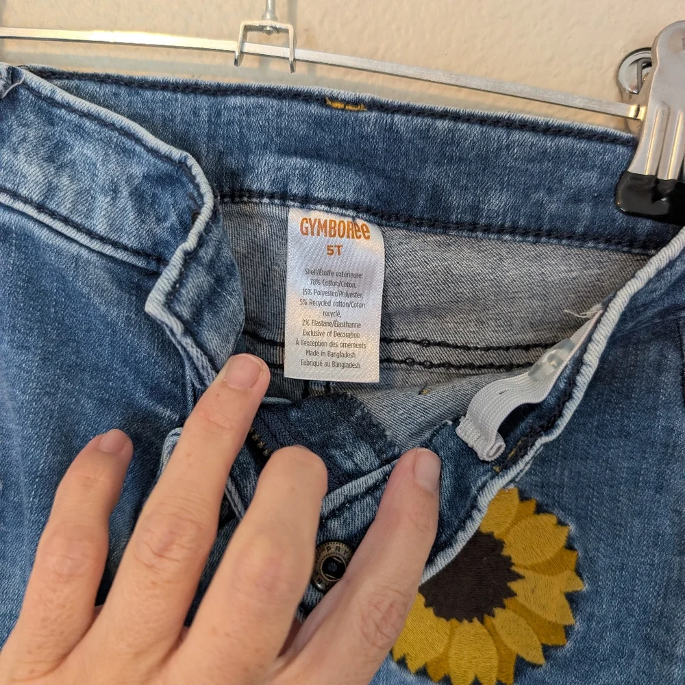 Girls Blue Jeans Yellow Sunflower Embroidered Size 5T Gymboree Kansas Flower